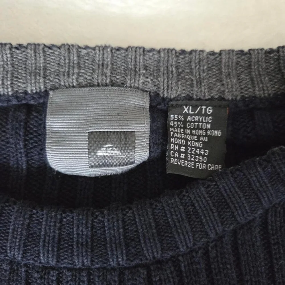 Vintage 90s Y2K Quicksilver Blue Grey Cable Knit Sweater Mens XL‎ Muscle